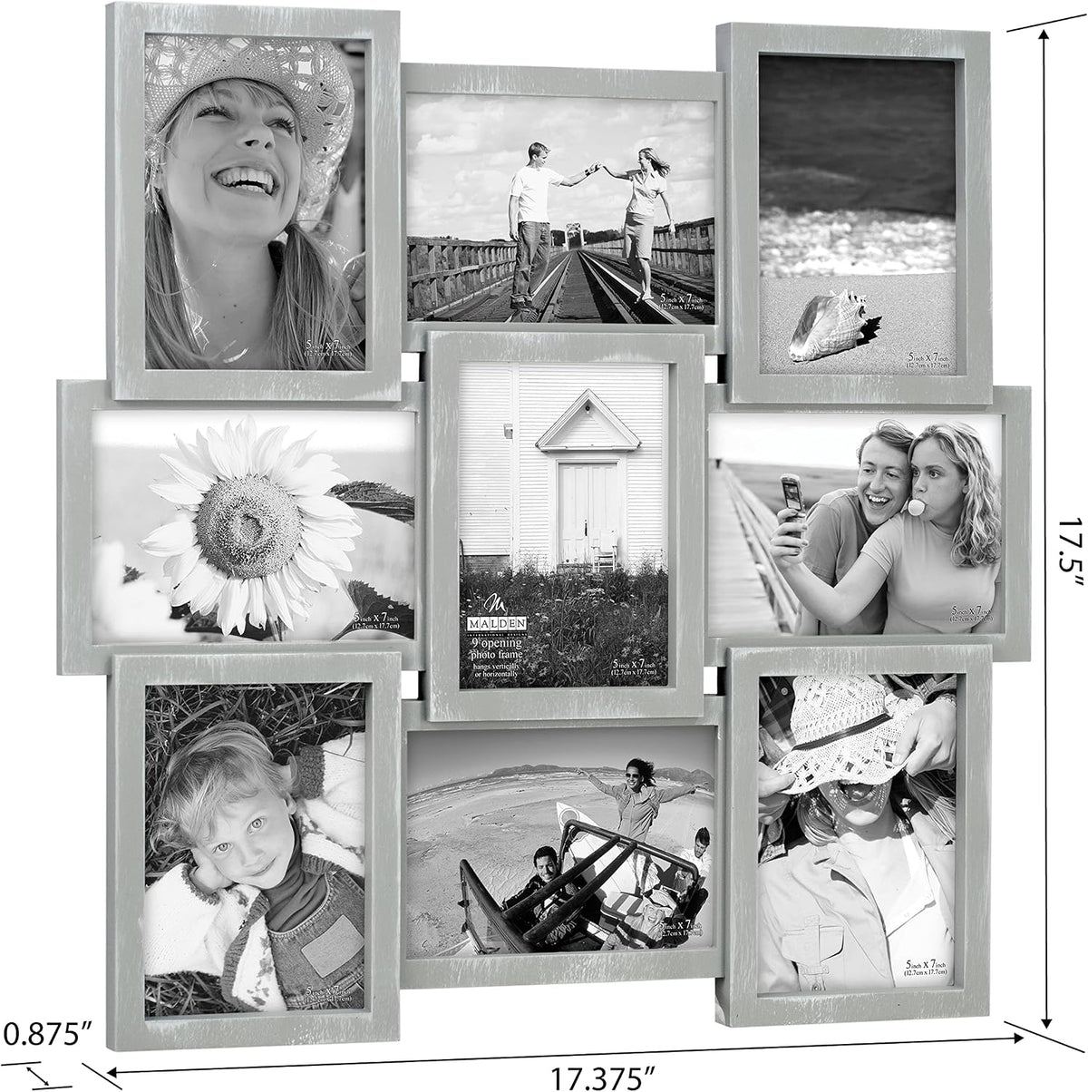 Malden Gray 9 Opening 5x7 Collage Frame