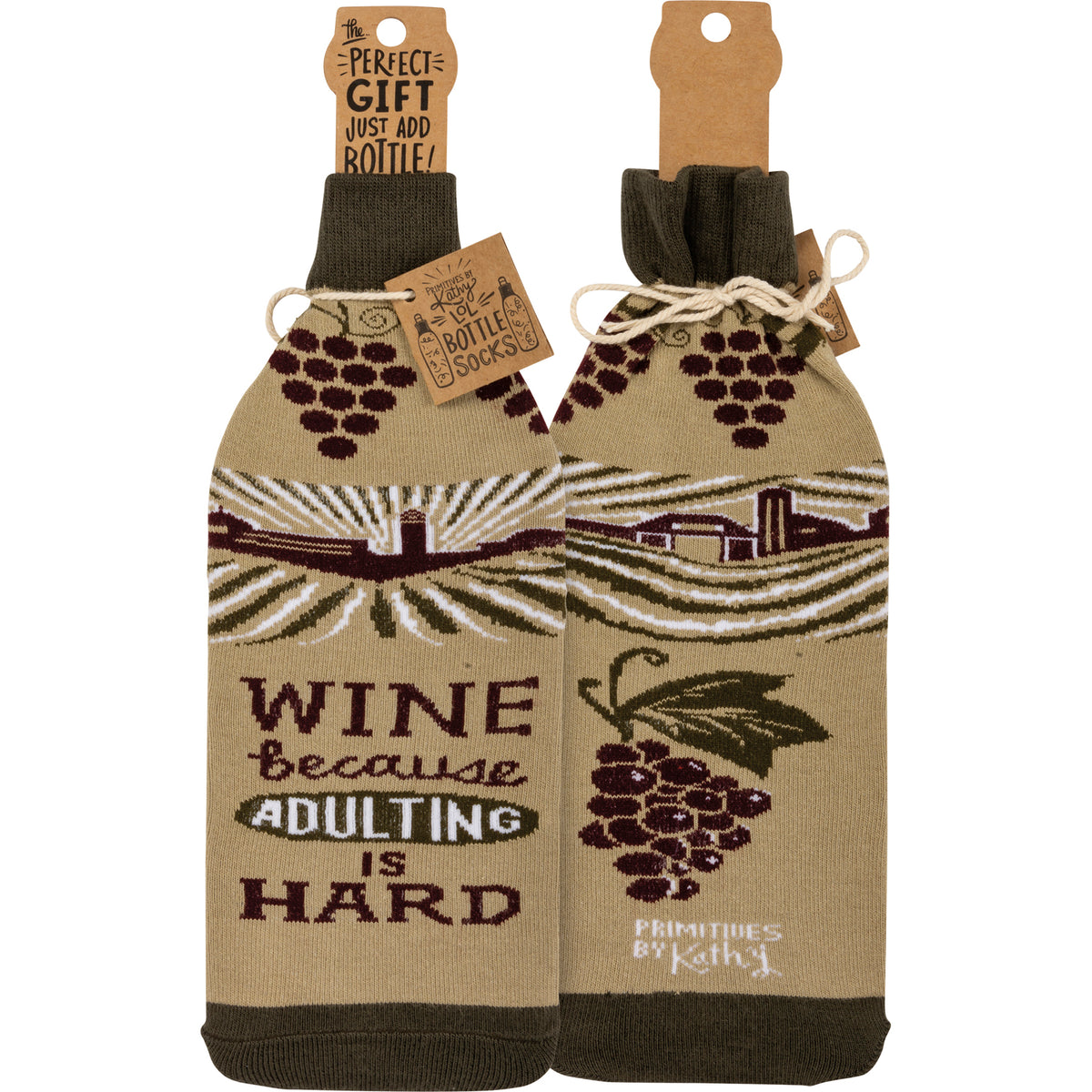 Primitives Bottle Sock - Wine Because Adulting Is Hard