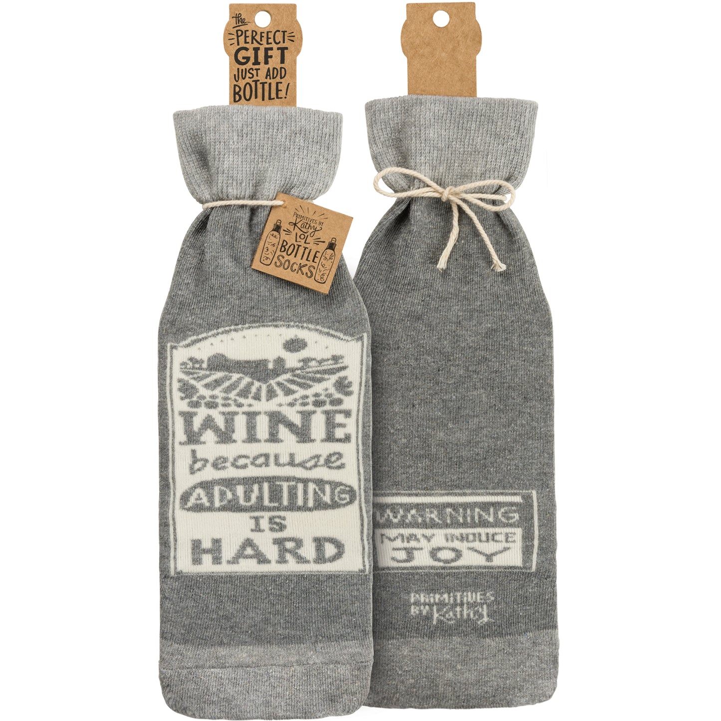 Primitives Bottle Sock - Wine Because Adulting Is Hard