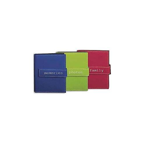 Pioneer Photo Albums Sewn Leatherette Cover Album with Embroidery Trim Strap Closure 5x7 (Assorted Colors)