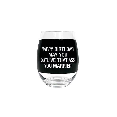 About Face Designs Wine Glass- Happy Birthday