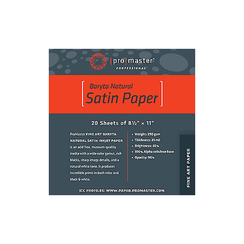 Promaster Fine Art Baryta Natural Satin Paper 13"x19"-20 Sheets