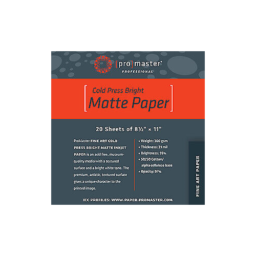 Promaster Fine Art Cold Press Bright Matte Paper 8.5"x11" - 20 Sheets