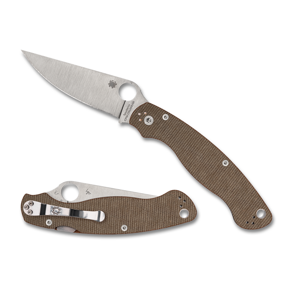 Spyderco Military 2 Brown Canvas Micarta, Satin CruWear - C36MPCW2