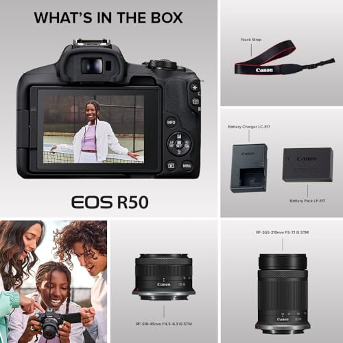 Canon EOS R50 Mirrorless Camera with 18-45mm and 55-210mm Lenses -Black