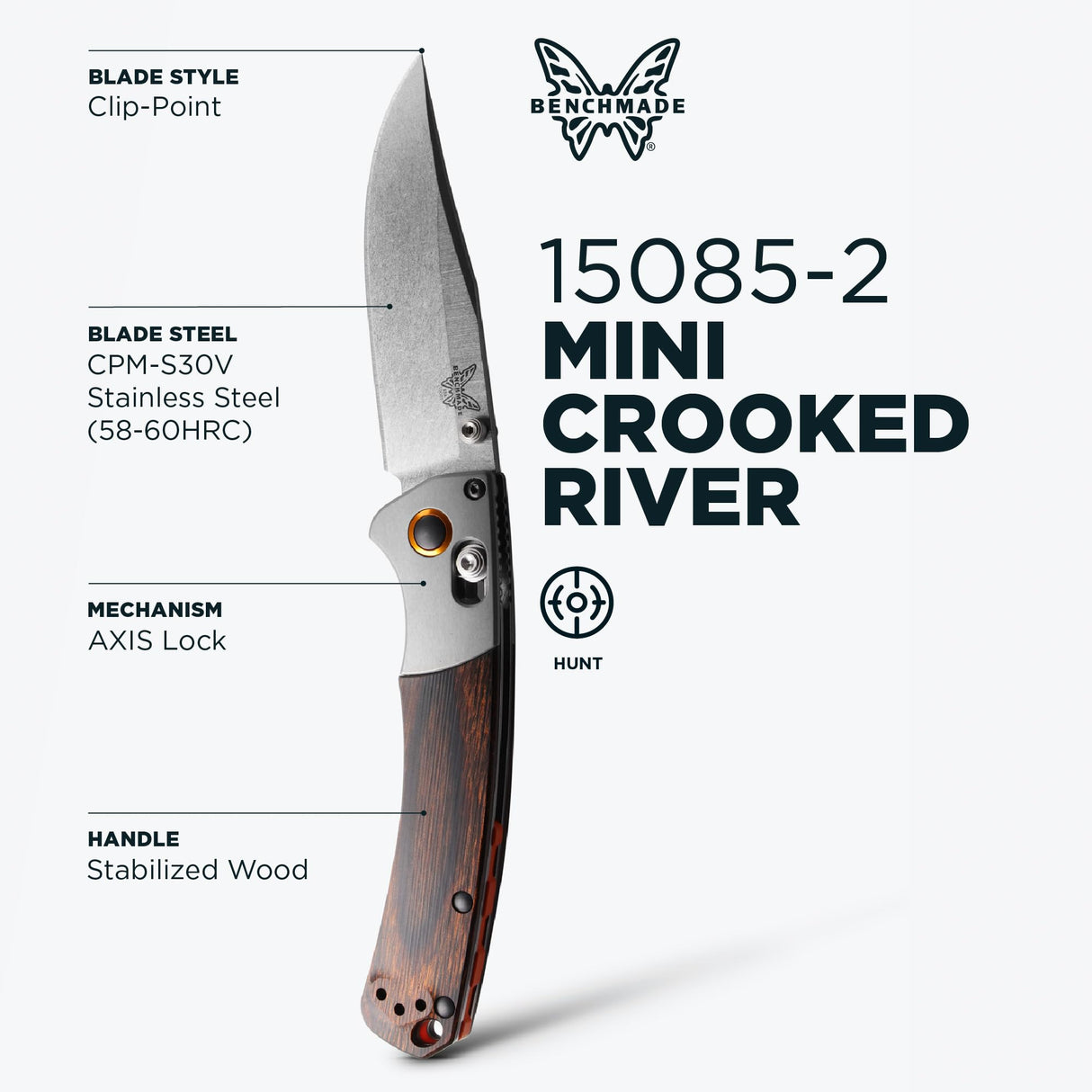 Benchmade Mini Crooked River Plain Edge Wood 15085-2