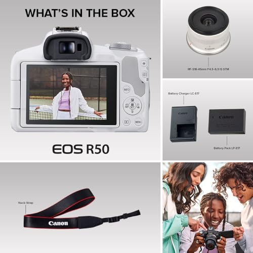 Canon EOS R50 Mirrorless Camera with 18-45mm Lens -White