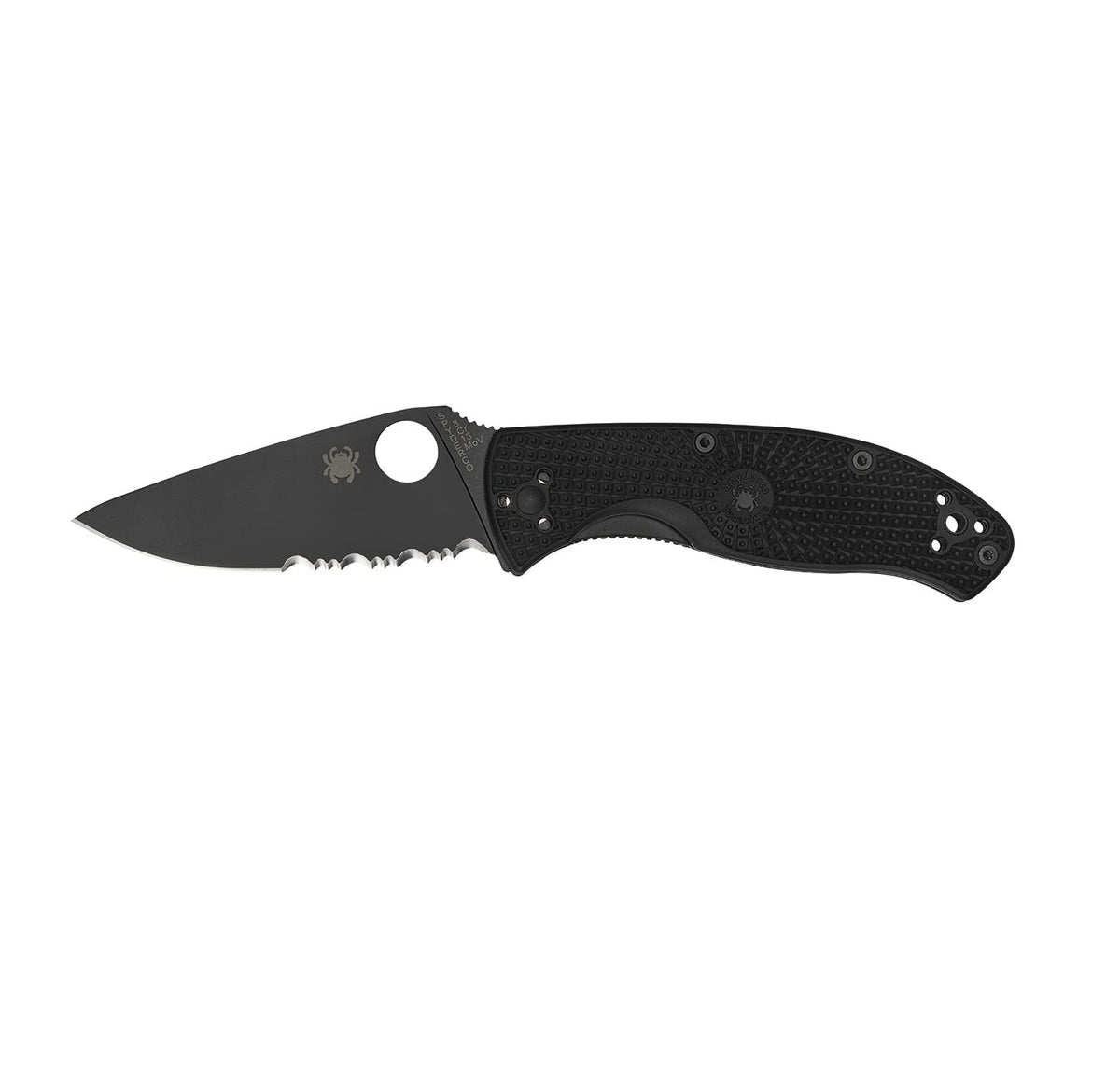 Spyderco Tenacious Lightweight, Black FRN / Black Oxide 8Cr13MoV, Partially Serrated - C122PSBBK