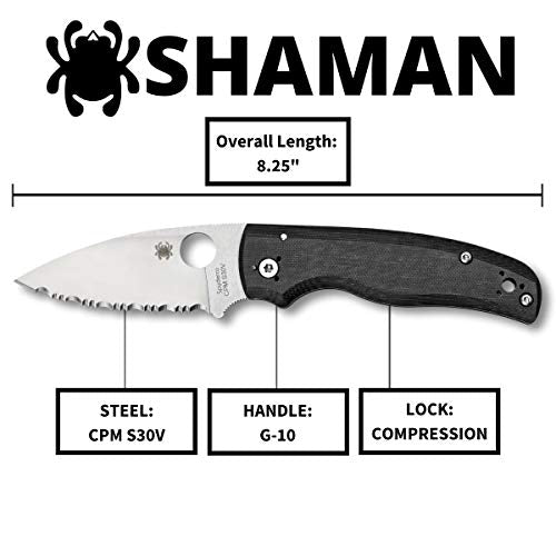 Spyderco Shaman Black G10, Stonewash S30V - C229GP