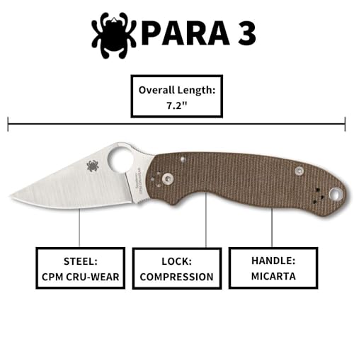 Spyderco Para 3 Brown Canvas Micarta, Satin CruWear - C223MPCW