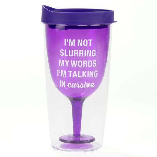 About Face Designs Cursive Wine Tumbler