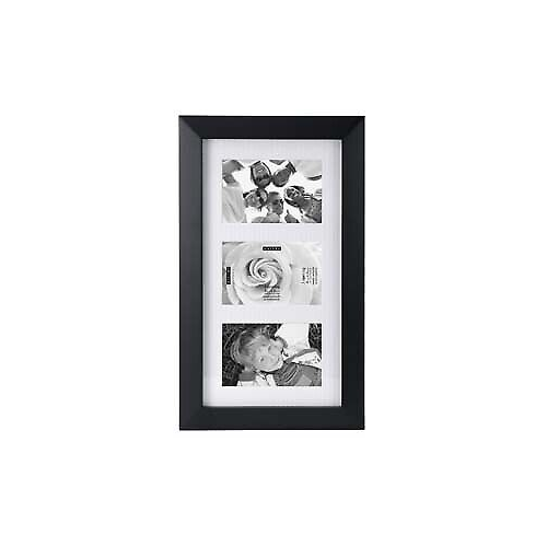 Malden Berkeley Matted Black Wood Collage Picture Frame, 3 Opening, 3-4x6, Black
