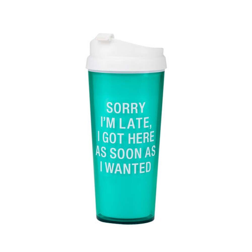 About Face Designs Sorry I'm Late Travel Mug