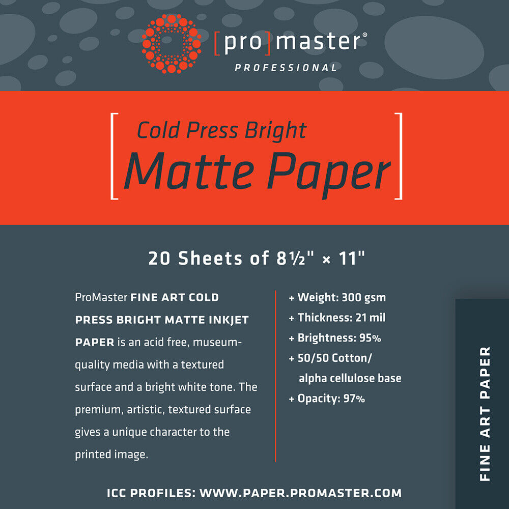 Promaster Fine Art Cold Press Bright Matte Paper 8.5"x11" - 20 Sheets
