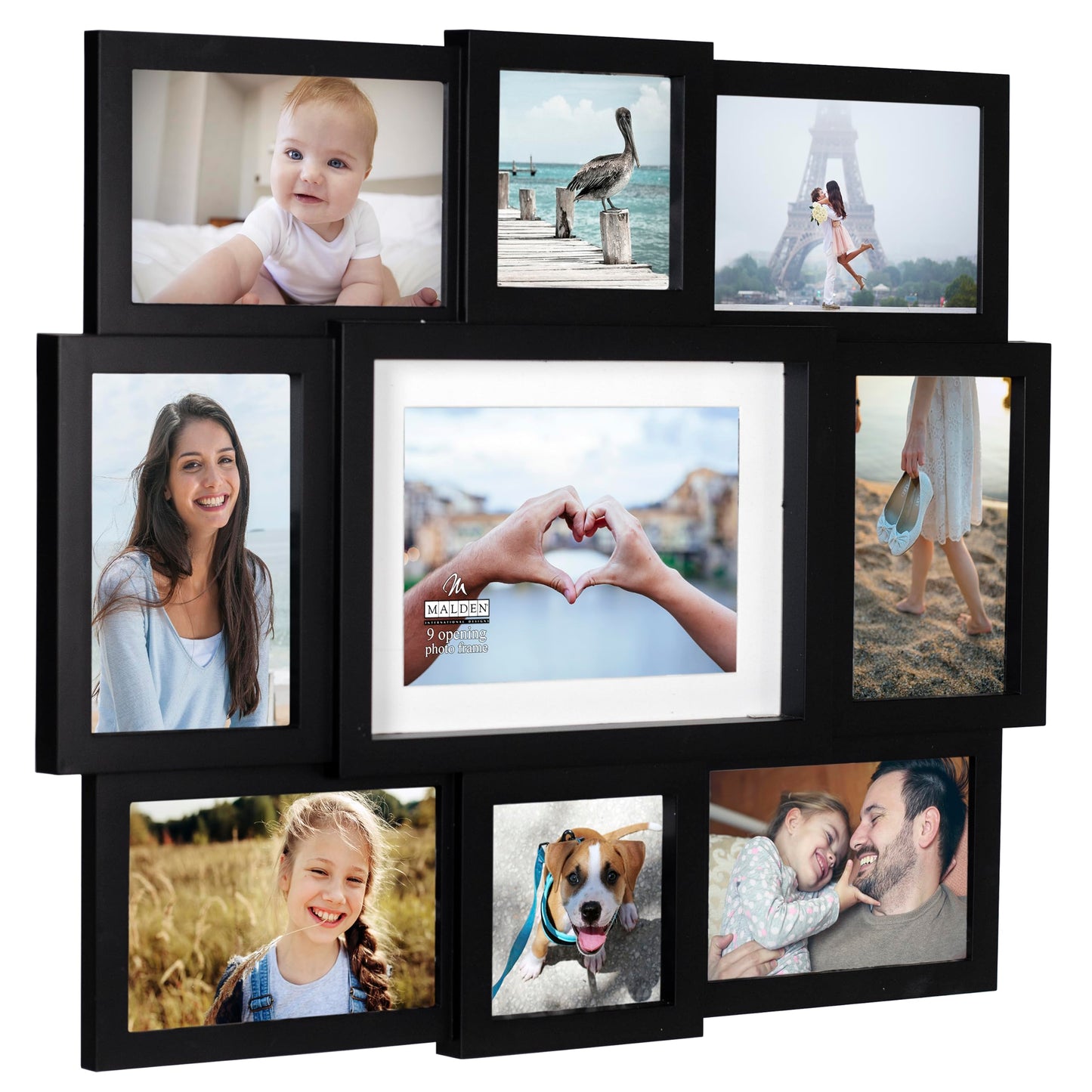 Malden Array Black Plastic 9-Opening Puzzle Collage Picture Frame