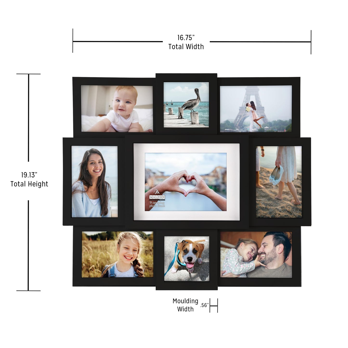 Malden Array Black Plastic 9-Opening Puzzle Collage Picture Frame