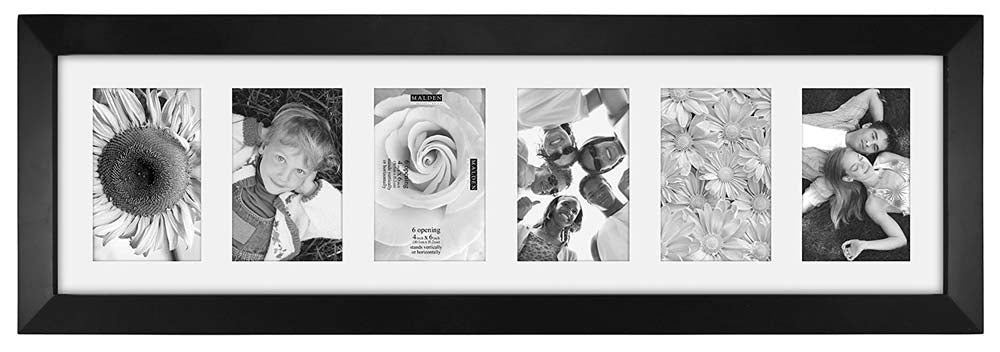 Malden Berkeley Matted Black Wood Collage Picture Frame, 6 Opening, 6-4x6, Black
