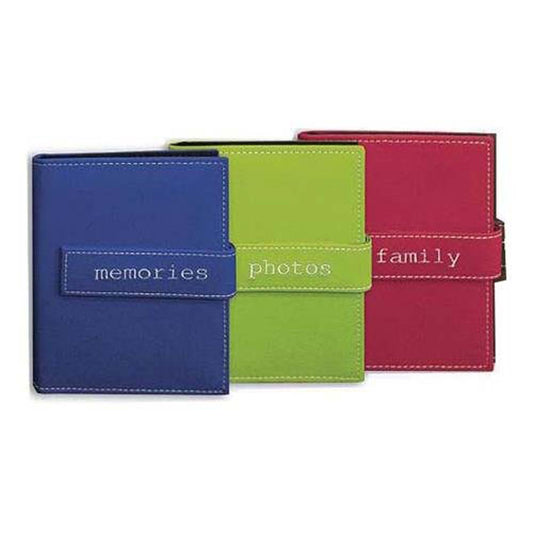 Pioneer Photo Albums Sewn Leatherette Cover Album with Embroidery Trim Strap Closure 5x7 (Assorted Colors)