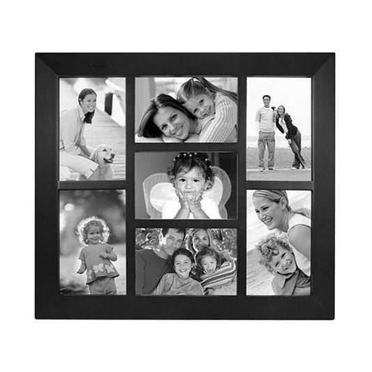 Malden Berkeley Beveled Edge Wood Collage Picture Frame, 7 Opening, 7-4x6, Black
