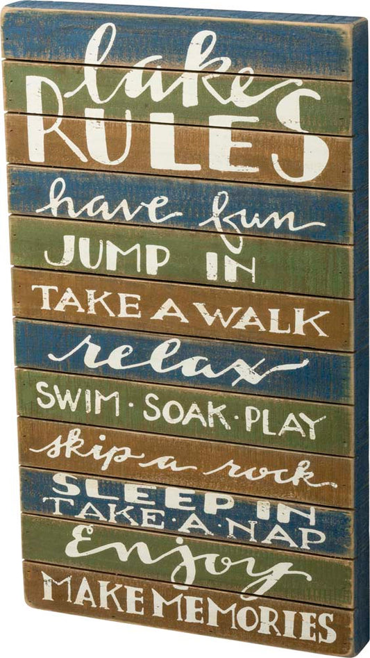 Primitives Lake Rules Box Sign (Blue Green Slat)