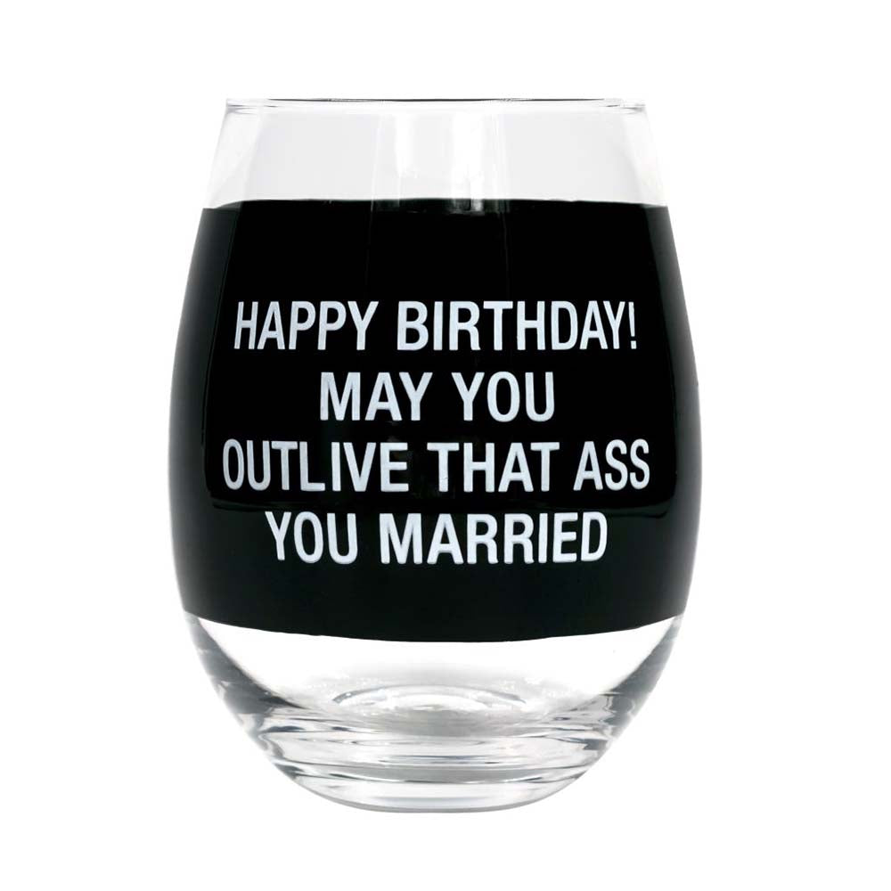 About Face Designs Wine Glass- Happy Birthday