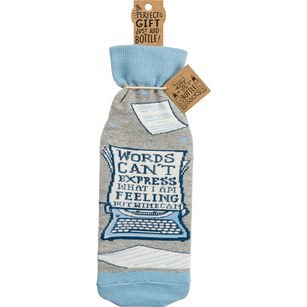 Primitives by Kathy - Bottle Sock - Wine Bag - Words Can't Express What I am Feeling but Wine Can