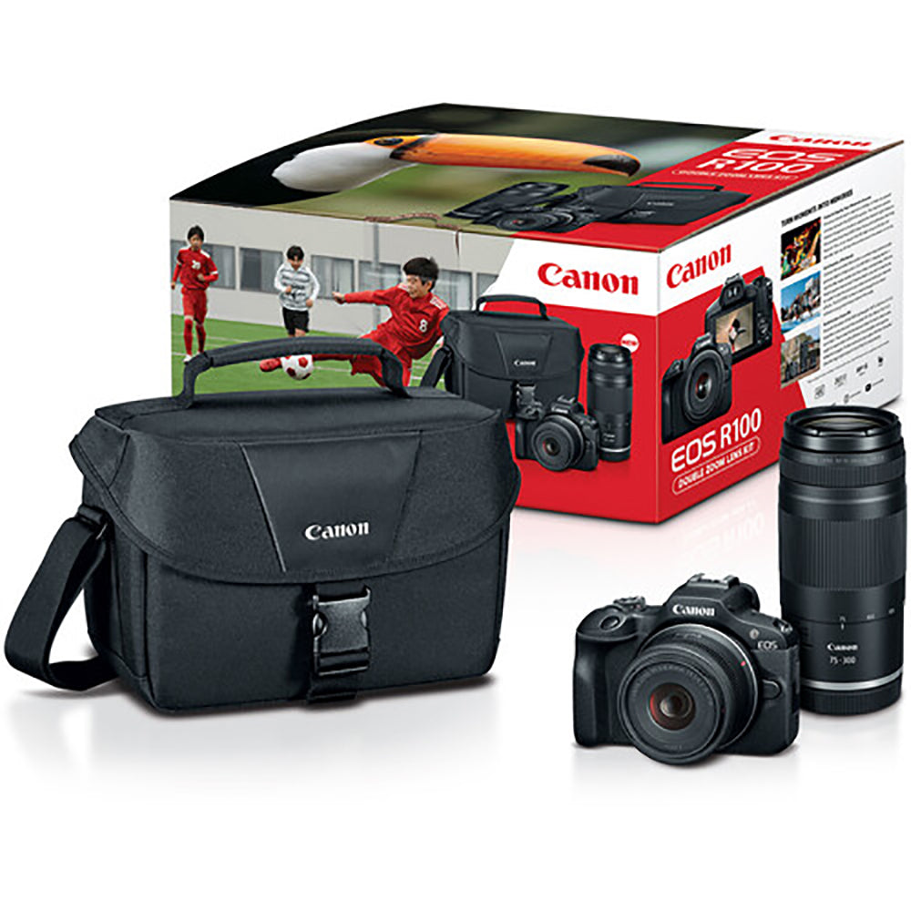 Canon EOS R100 Mirrorless Camera with 18-45mm Lens and 75-300mm Lenses