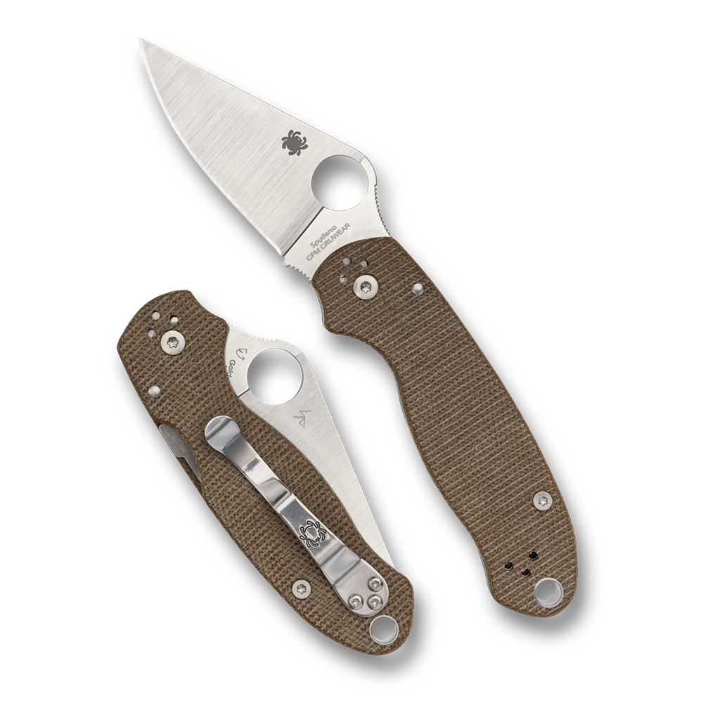 Spyderco Para 3 Brown Canvas Micarta, Satin CruWear - C223MPCW