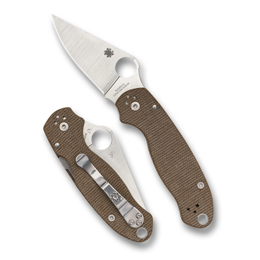 Spyderco Para 3 Brown Canvas Micarta, Satin CruWear - C223MPCW