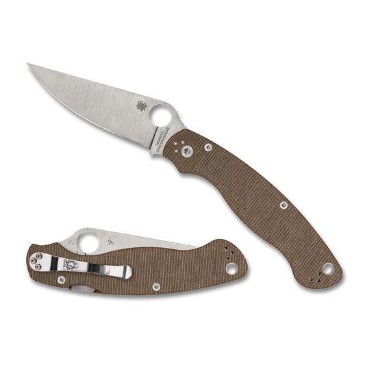 Spyderco Military 2 Brown Canvas Micarta, Satin CruWear - C36MPCW2