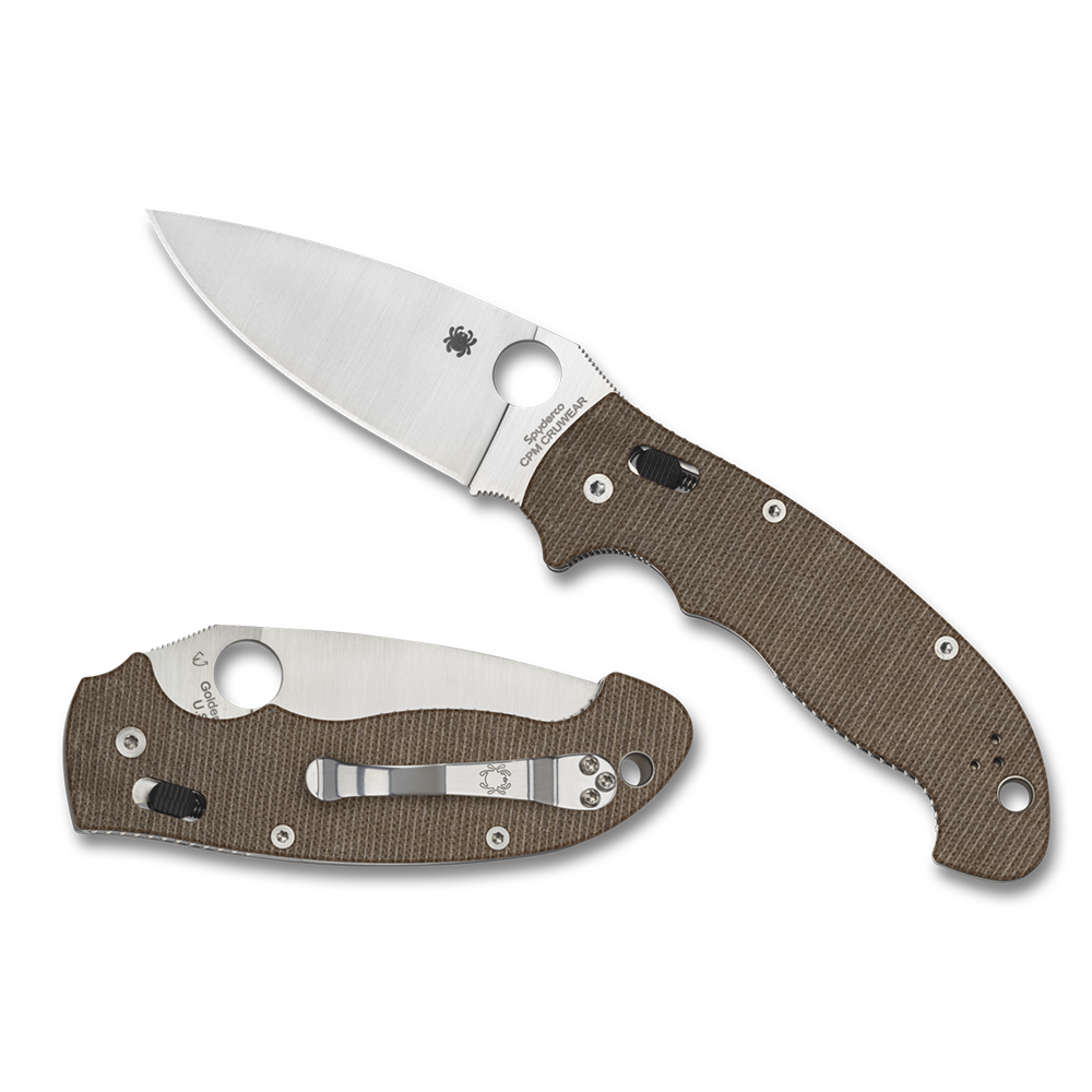Spyderco Manix 2 XL, Brown Canvas Micarta / Satin CPM CRU-WEAR - C95MPCW2