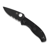 Spyderco Tenacious Lightweight, Black FRN / Black Oxide 8Cr13MoV, Partially Serrated - C122PSBBK