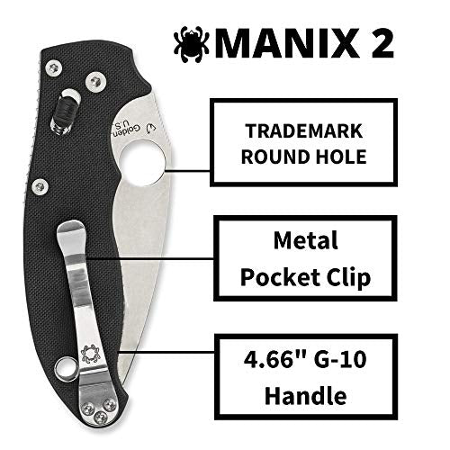 Spyderco Manix 2 - Black G-10 / Stonewash CPM-S30V - C101GP2