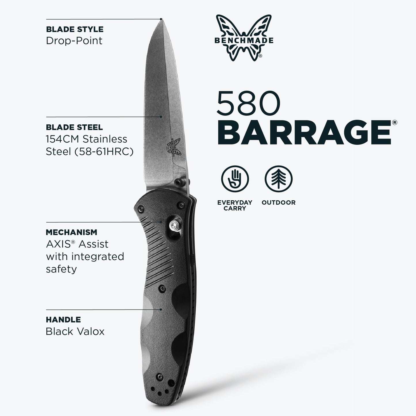 Benchmade Barrage Satin Drop Point 580