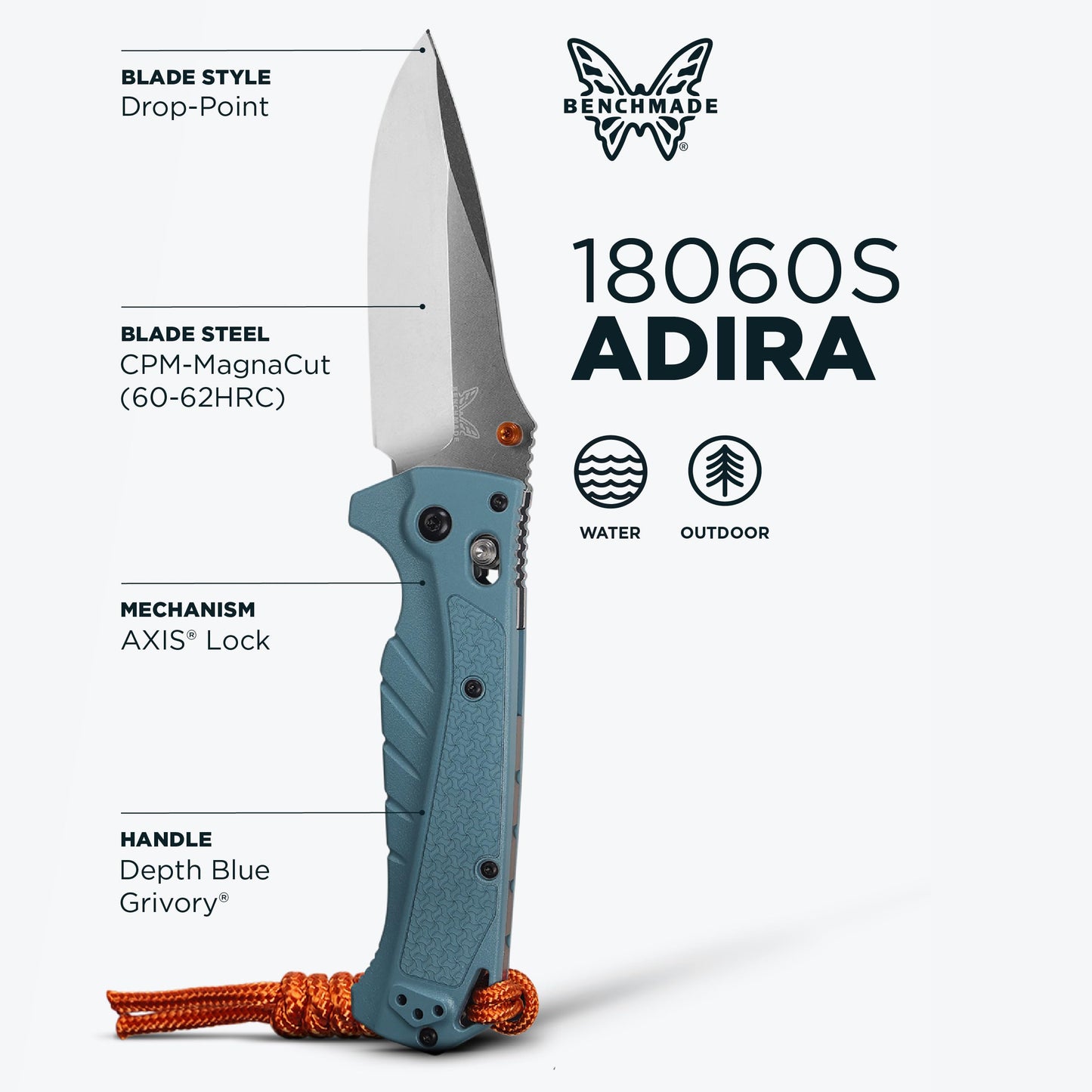 Benchmade Adira Depth Blue Grivory Drop Point