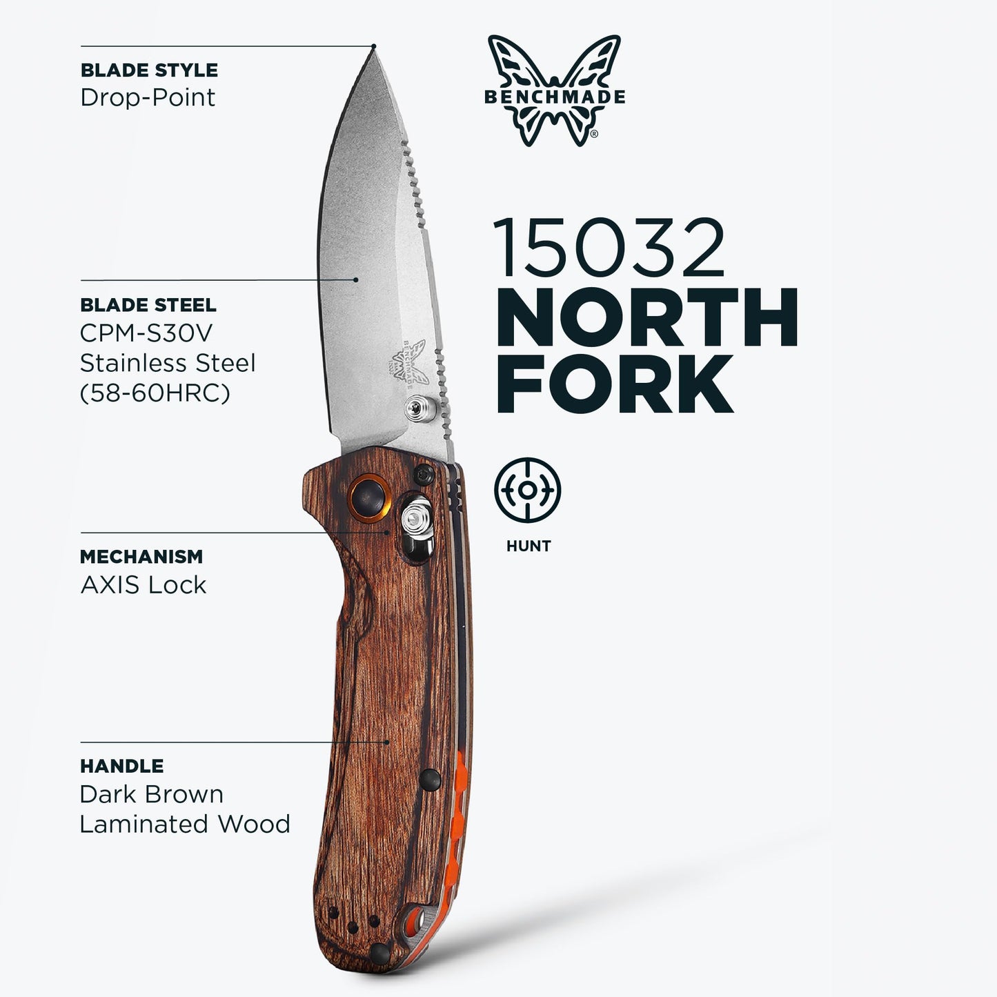 Benchmade North Fork Stabilized Wood Drop Point