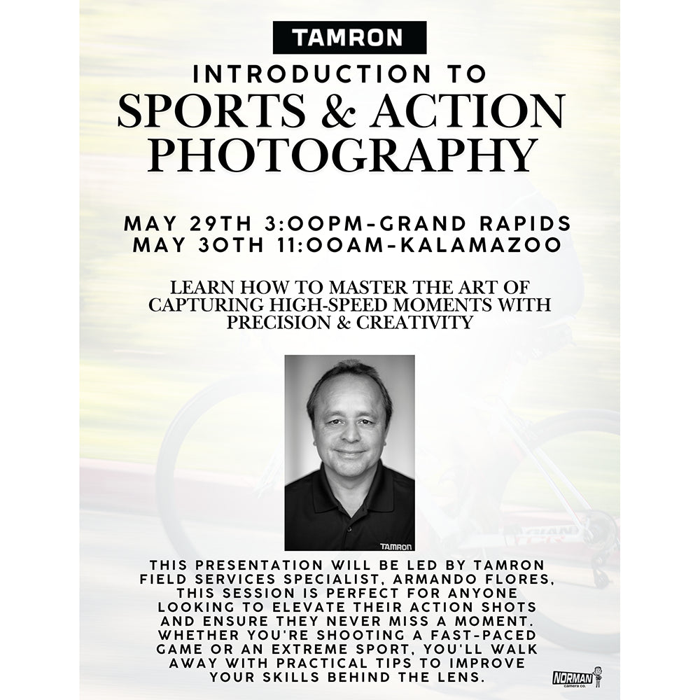 Introduction to Sports and Action Photography by Tamron May 29, 2026 3:00pm (Grand Rapids)