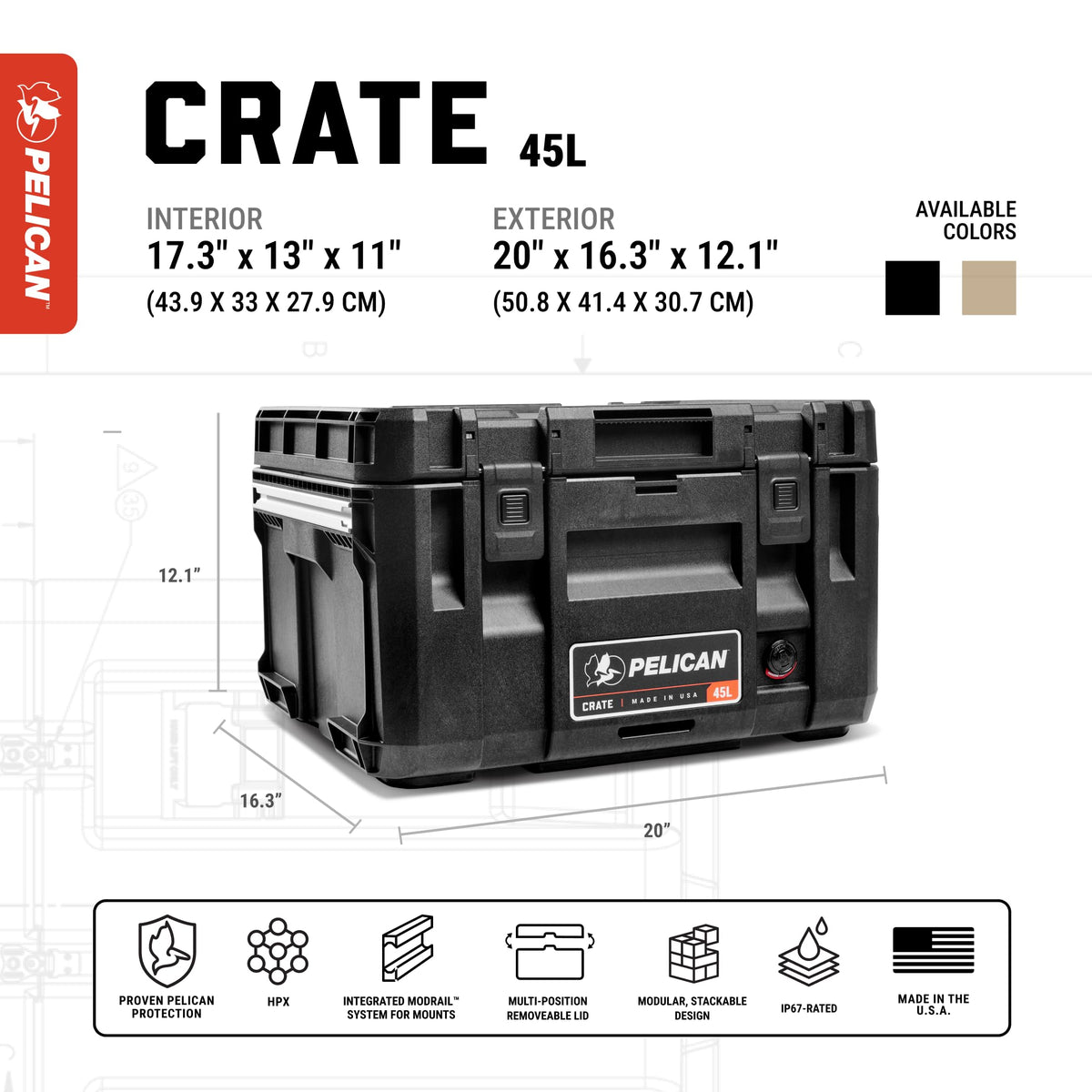 Pelican CRATE 45L Waterproof Hard Case - Desert Tan