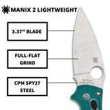 Spyderco Manix 2 Lightweight Blue FRCP, Satin SPY27 - C101PCBL2