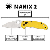 Spyderco Manix 2 Lightweight Salt Yellow FRN, Satin MagnaCut - C101PYL2