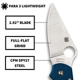 Spyderco Para 3 Lightweight Cobalt Blue FRN, Satin SPY27 - C223PCBL