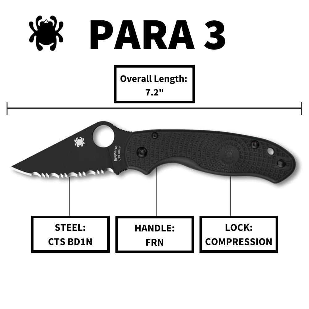 Spyderco Para 3 Lightweight SpyderEdge Black, DLC BD1N - C223SBBK