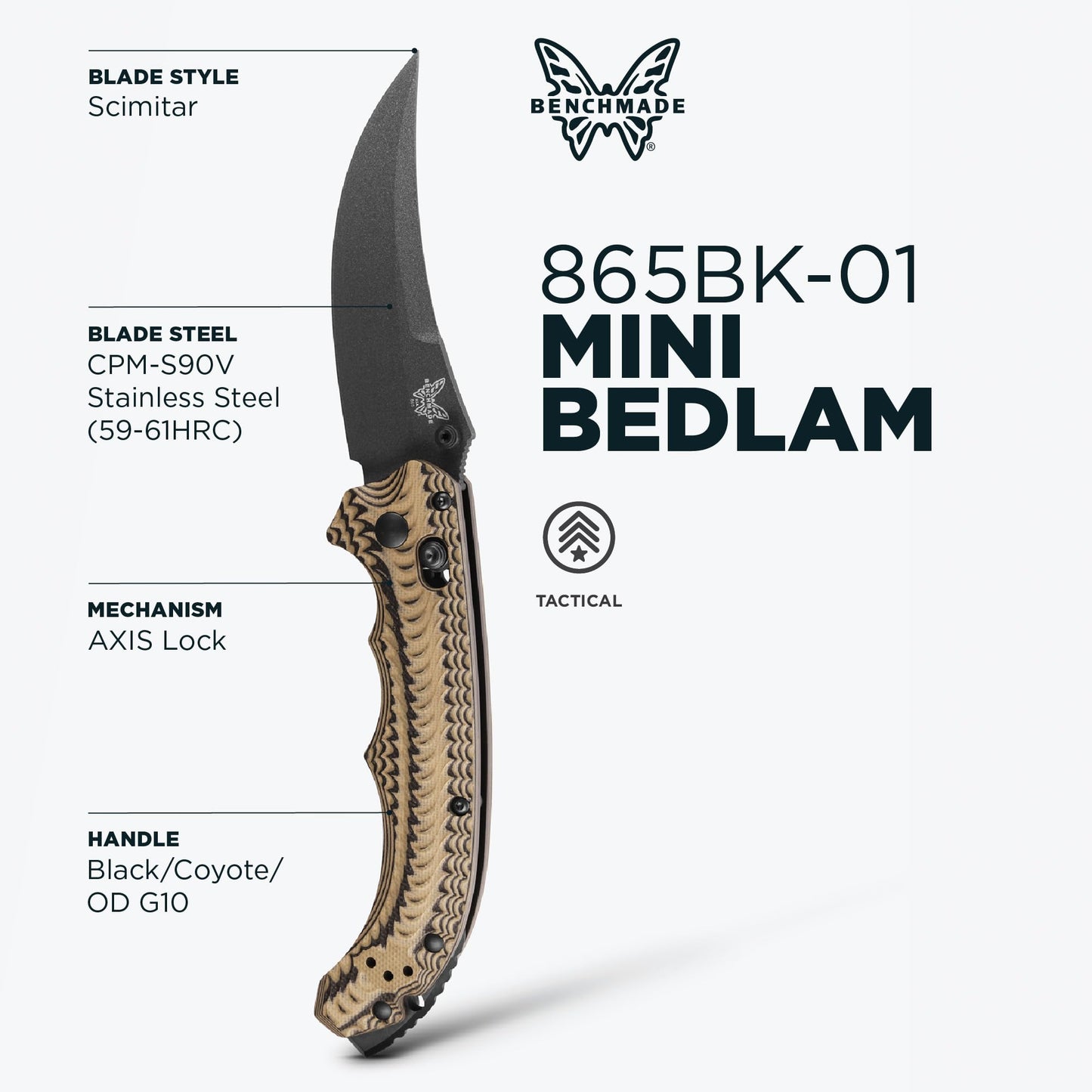 Benchmade Mini Bedlam Coyote Trailing Point 865BK-01