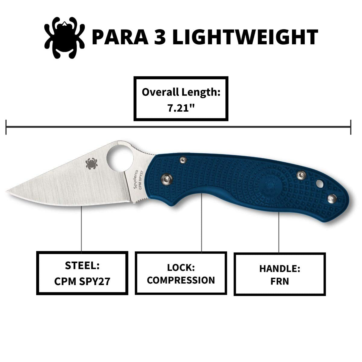 Spyderco Para 3 Lightweight Cobalt Blue FRN, Satin SPY27 - C223PCBL