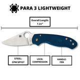 Spyderco Para 3 Lightweight Cobalt Blue FRN, Satin SPY27 - C223PCBL