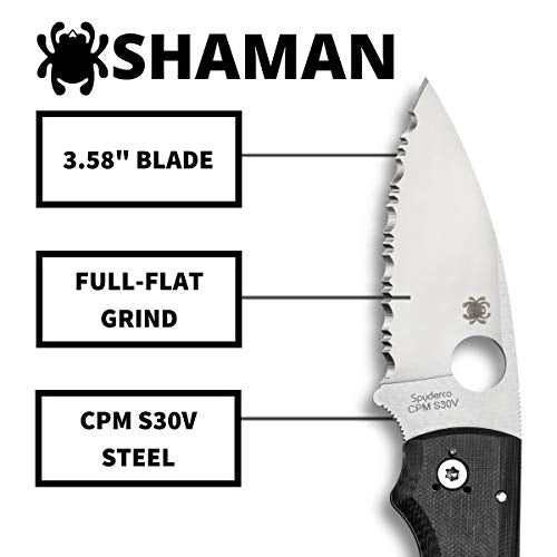 Spyderco Shaman Black G10, Stonewash S30V - C229GP