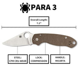 Spyderco Para 3 Brown Canvas Micarta, Satin CruWear - C223MPCW