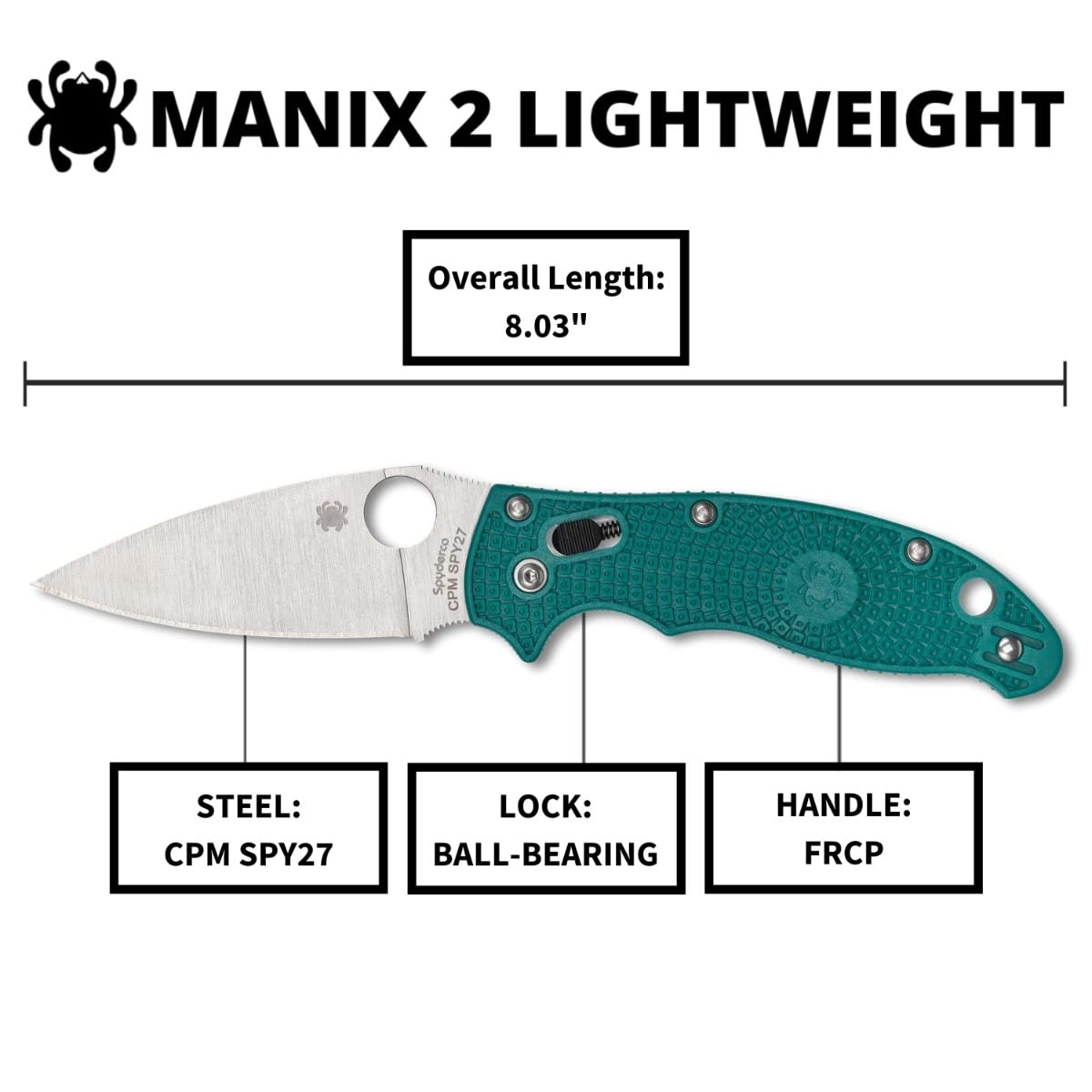Spyderco Manix 2 Lightweight Blue FRCP, Satin SPY27 - C101PCBL2
