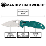 Spyderco Manix 2 Lightweight Blue FRCP, Satin SPY27 - C101PCBL2
